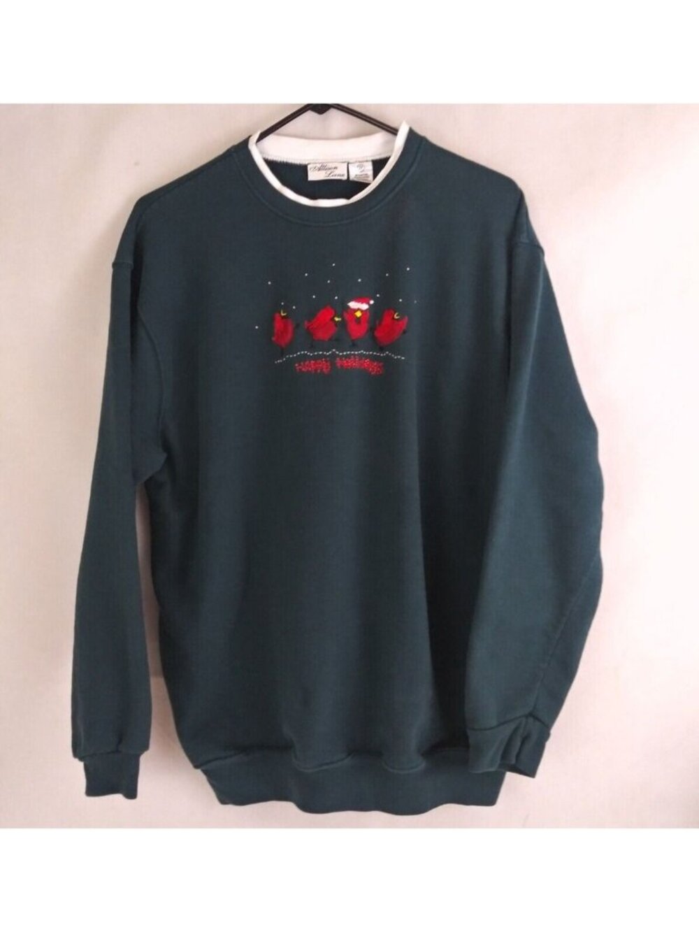Allison Lane Dark Green Sweatshirt With Happy Holidays Cardinals Design 2X
